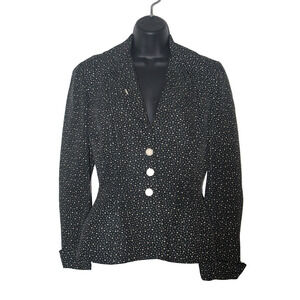 Vintage Hallmark Women's Polka Dot Blazer Black White Button-Up Size S
